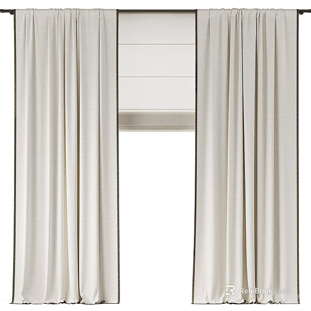 Beige Curtains With Soft Fabric And Elegant Window Panels For Home Decoration 3d model 