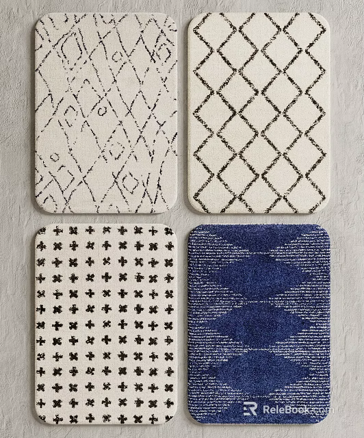 Square Rugs With Different Geometric Patterns In Neutral Blue Black Tones 3d model
