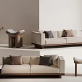Cream style double sofa imperial concubine sofa single stool 3d model