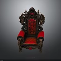 Ornate Antique Luxury Chair Featuring Red Upholstered Diamond Pattern And Carved Wooden Frame