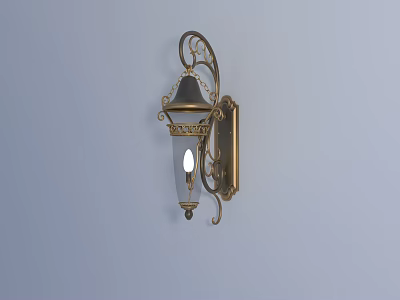 Classic Illuminated Wall Sconce With Ornate Scroll Design Gold Finish And Glass Shade 3d model
