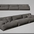 Modern Light Beige Three-Seater Sofa with Plush Fabric and Soft Pillows 3d model