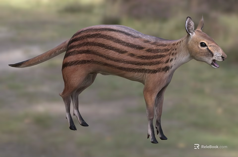 Striped Reptile With Brown Body Standing In Natural Habitat Open Mouth Pose 3d model 