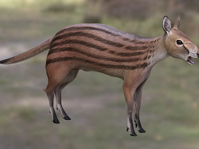 Striped Reptile With Brown Body Standing In Natural Habitat Open Mouth Pose 3d model