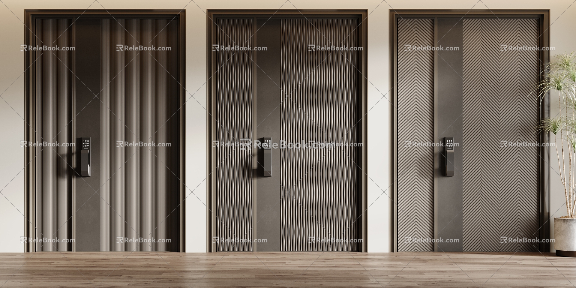 Modern security door double door combination 3d model