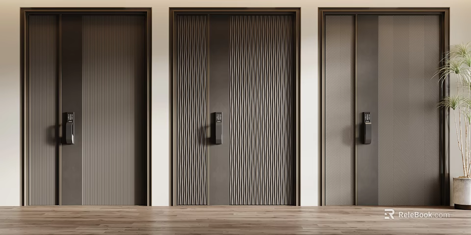 Modern Interior Security Doors With Smart Locks And Striped Patterns 3d model 