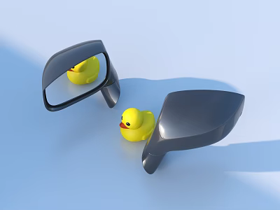 Yellow Rubber Duck As Daily Essential With Two Gray Mirror Parts On Light Blue Background 3d model