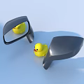 Yellow Rubber Duck As Daily Essential With Two Gray Mirror Parts On Light Blue Background