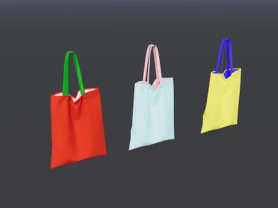 Colorful Tote Bags with Red Light Blue Yellow Bodies and Green Pink Blue Handles 3d model