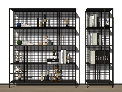 Black Grid Bookshelves With Books Decorative Items And Small Ornaments 3d model