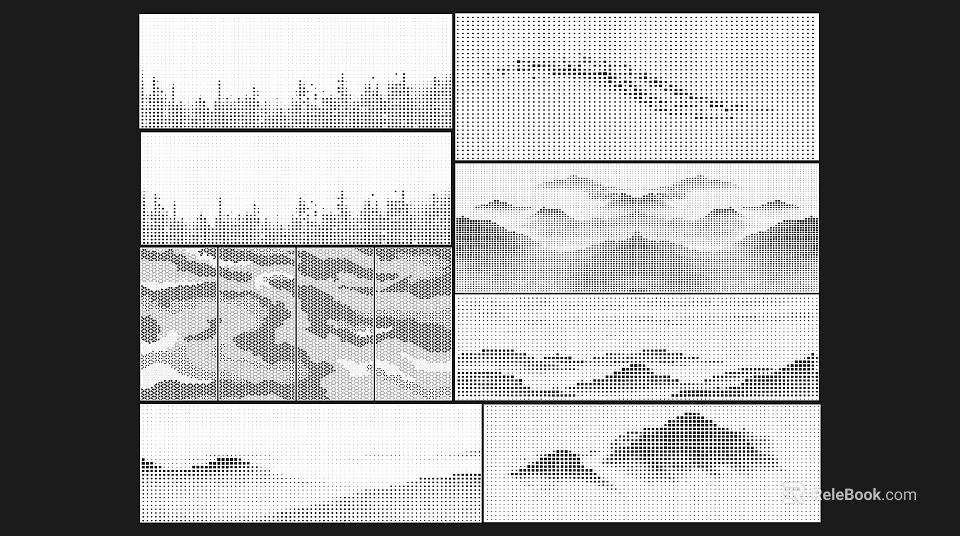 Feature Wall Different Design Concepts with Mountain Patterns Water Wave Textures and Geometric Lines 3d model