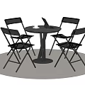 Folding Black Frame Table and Chair Set with Round Tabletop and Mesh Design 3d model