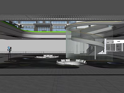 Modern Sales Office Interior Design With Spiral Staircase And Open Space Layout 3d model