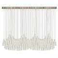 White Tassel Hanging Pendant With Multiple Strings And Wooden Bar Decor 3d model