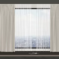 Elegant Linen Curtains In Beige Tones With Sheer Panels And Large Window City View