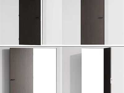 Modern Interior Swing Doors In Black Brown Wooden Design With Open Closed States 3d model