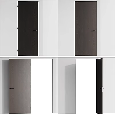 Modern Interior Swing Doors In Black Brown Wooden Design With Open Closed States 3d model