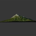 Detailed 3D Garden Landscape Model Featuring Green Vegetation And Snowy Hilltop