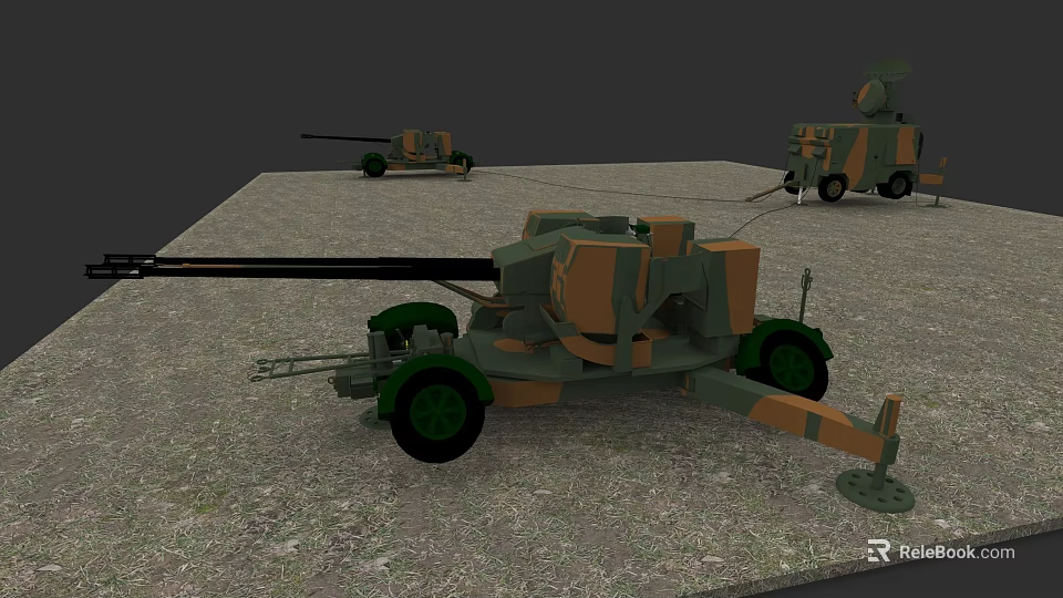 Military Artillery Weapon System With Camouflage Painted Gun Carriage And Mobile Vehicles 3d model 
