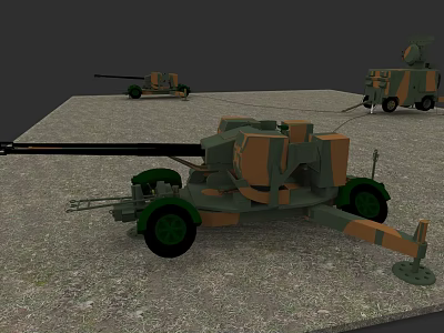 Military Artillery Weapon System With Camouflage Painted Gun Carriage And Mobile Vehicles 3d model
