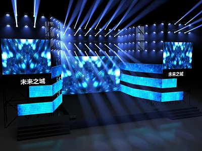 Futuristic Stage Design With Blue Lighting LED Screens And Steps 3d model