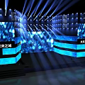 Futuristic Stage Design With Blue Lighting LED Screens And Steps