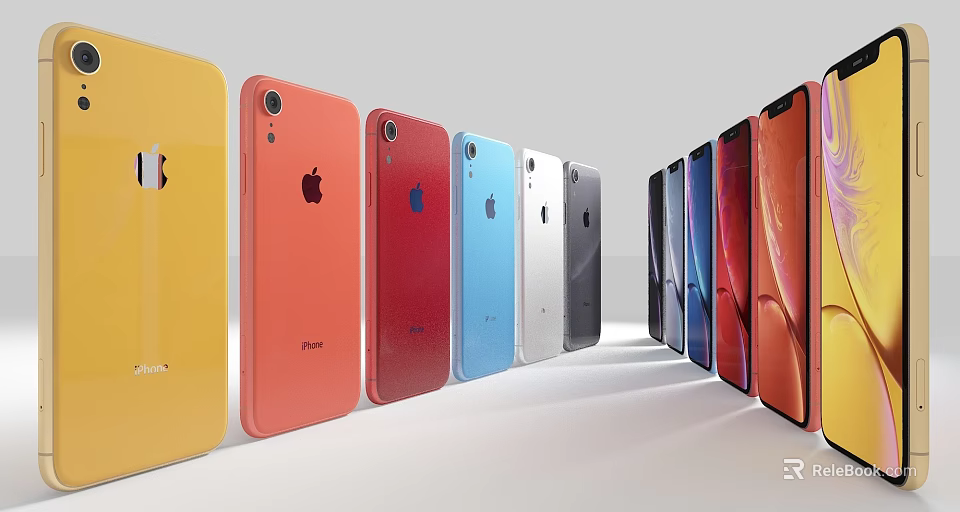 Apple iPhone Smartphone Lineup Showcases Various Colors And Modern Design 3d model