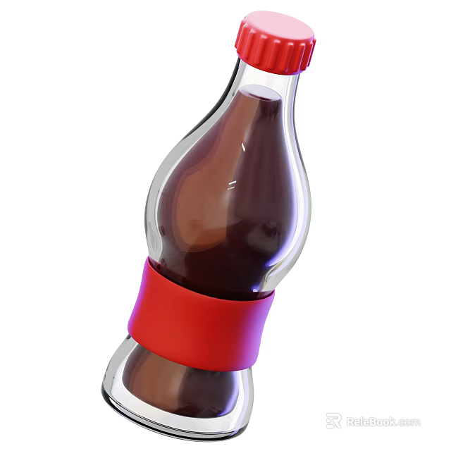 Brown Beverage in Clear Glass Bottle Featuring Red Cap and Red Ring 3d model 