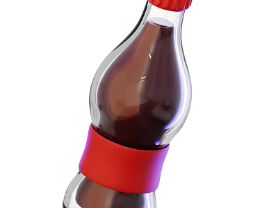 Brown Beverage in Clear Glass Bottle Featuring Red Cap and Red Ring 3d model