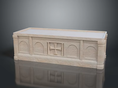 Detailed Stone Rectangular Structure With Cross Carving And Arched Patterns 3d model