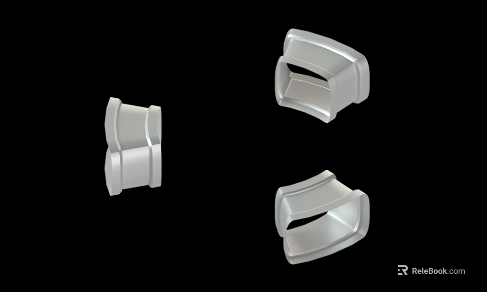 Three Smooth Shiny Silver Metal Mechanical Parts Isolated on Black Background 3d model 