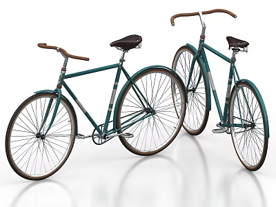 Two Teal Vintage Bicycles With Brown Handles And Black Seats Classic Design 3d model