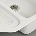 Practical White Double Bowl Ceramic Kitchen Sink With Faucet And Drainboard