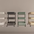 Four Multi Tier Mobile Storage Carts With Wheels In Different Colors 3d model