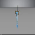 Elegant Blue Fantasy Sword With Golden Hilt Ornaments And Shiny Blade Design