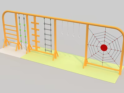 Children's Play Area With Yellow Climbing Frame Ladders Swings Spider Web Net And Red Dot 3d model