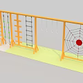 Children's Play Area With Yellow Climbing Frame Ladders Swings Spider Web Net And Red Dot