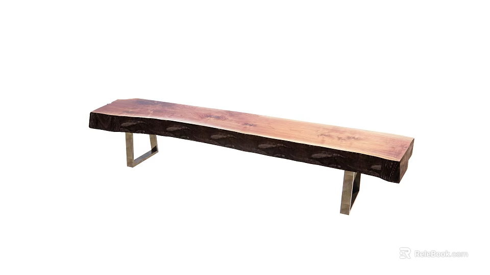 Natural Wooden Landscape Bench With Metal Legs And Smooth Surface Design 3d model 