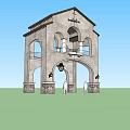 Classic Arched Architectural Portico With Brown Tile Roof Stone Columns And Steps