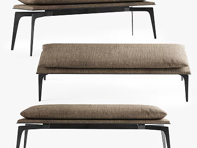 Modern Stylish Sofa Bench With Brown Fabric Cushion And Black Metal Frame 3d model