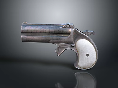 Vintage Metallic Revolver with Light Colored Grip and Classic Design on Dark Reflective Surface 3d model