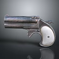 Vintage Metallic Revolver with Light Colored Grip and Classic Design on Dark Reflective Surface
