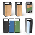 Public Facilities Trash Recycling Compost Bins With Wooden Panels And Colorful Compartments