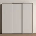 Modern Three Panel Sliding Wardrobe in Light Gray with White Wall and Wooden Floor
