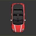 Shiny Red Mini Cooper Convertible with White Stripes Black Top and Silver Wheels