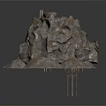 Ancient Cave Interior With Horned Statue Decorative Banners Pots Table And Shields