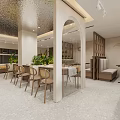 Modern Restaurant Interior With Glass Wine Display Cabinet Wooden Dining Table And Chairs