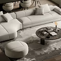 Modern Living and Dining Room Interior With Gray Sofa Round Coffee Table and Dining Chairs
