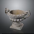 Ornate Decorative Stone Urn With Scroll Handles And Carved Base Details