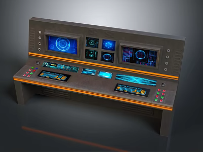 Modern Computer Control Console Featuring Multiple Screens Digital Interfaces Control Buttons And Indicator Lights 3d model